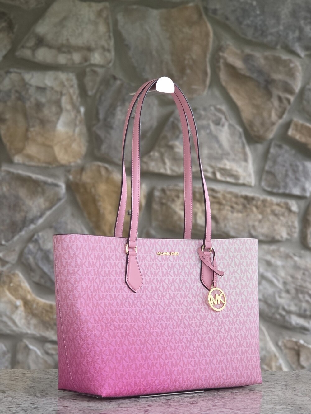 Michael Kors Sheila Large Pink Ombré Signature Logo Tote Bag